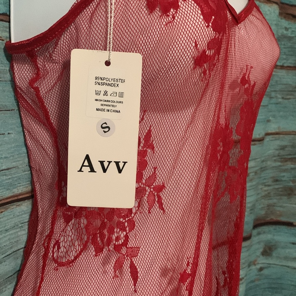 Avv | Sz S red lace see through nightg & g-sting 2 piece lingerie set - NWT - Picture 2 of 3